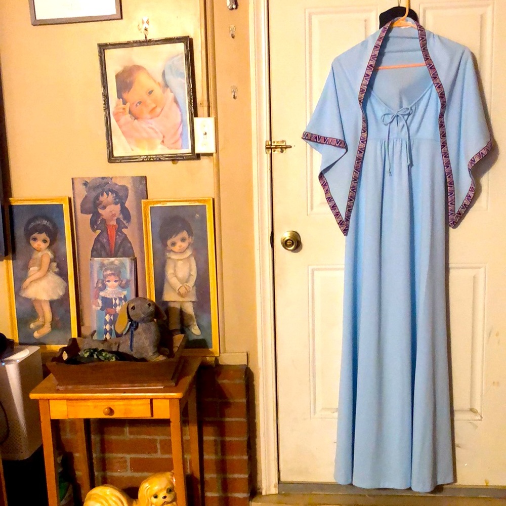Gorgeous vintage light blue boho maxi dress